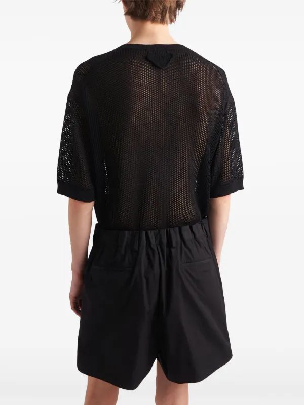 Prada Pull En Maille Ajourée à Manches Courtes Noir FARFETCH FR