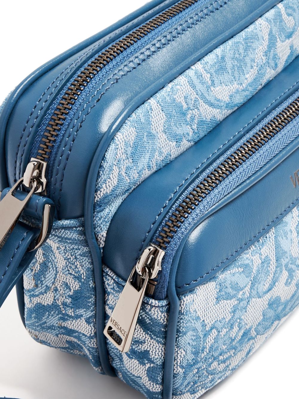 Shop Versace Barocco-print Messenger Bag In Blue