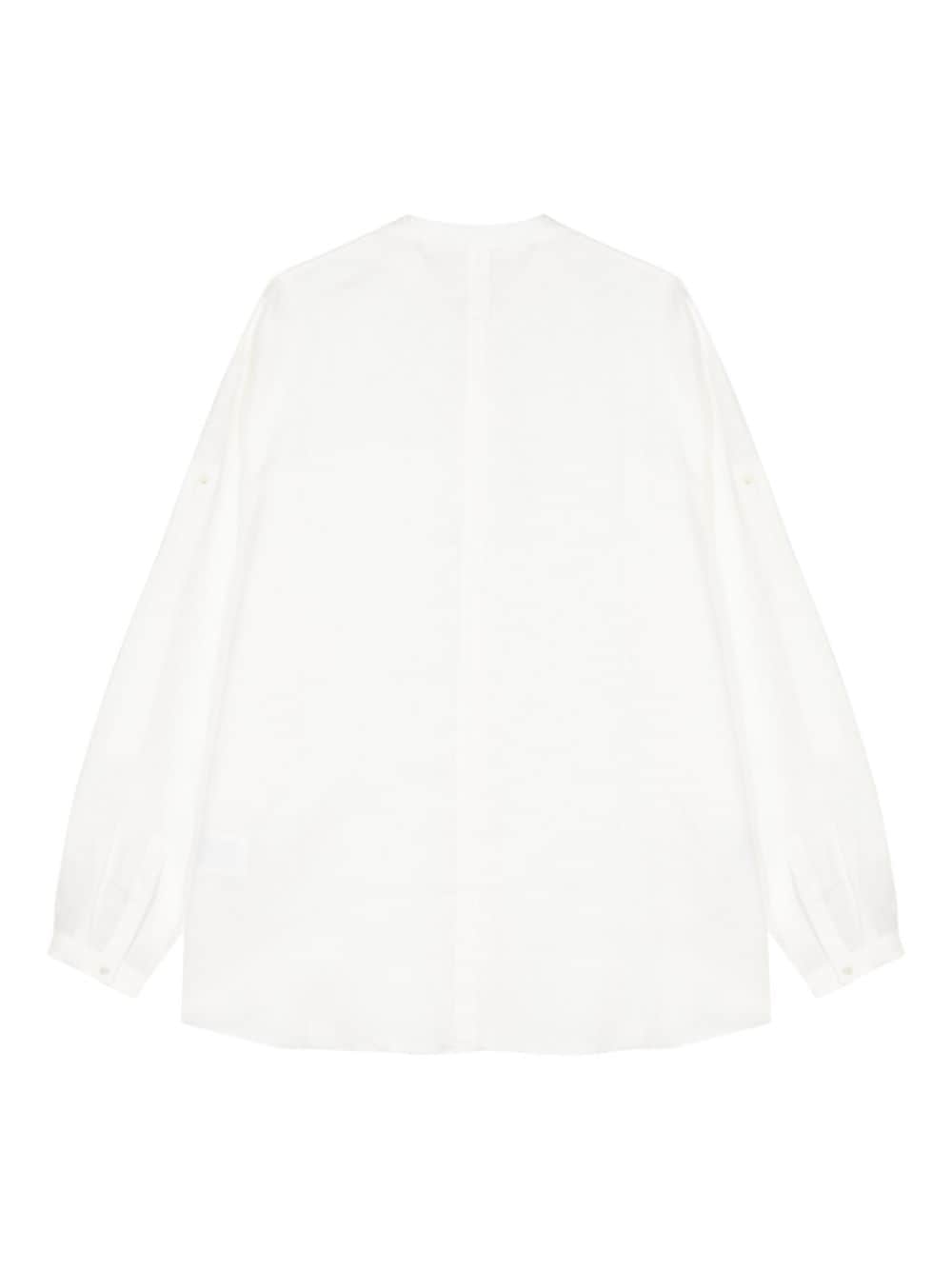 Shop Isabel Benenato Band-collar Linen Shirt In White
