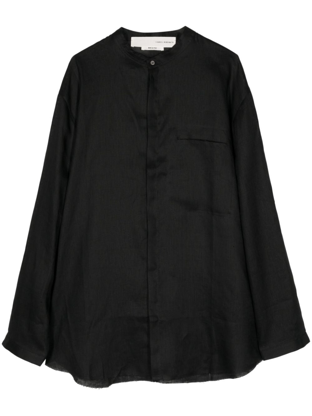 Isabel Benenato band-collar linen shirt - Nero