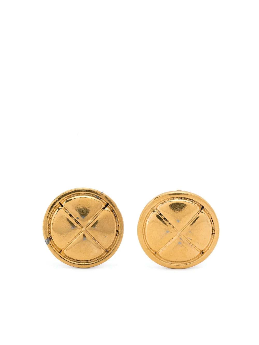 Pre-owned Chanel 1980s Quilted-effect Clip-on Earrings In Gold