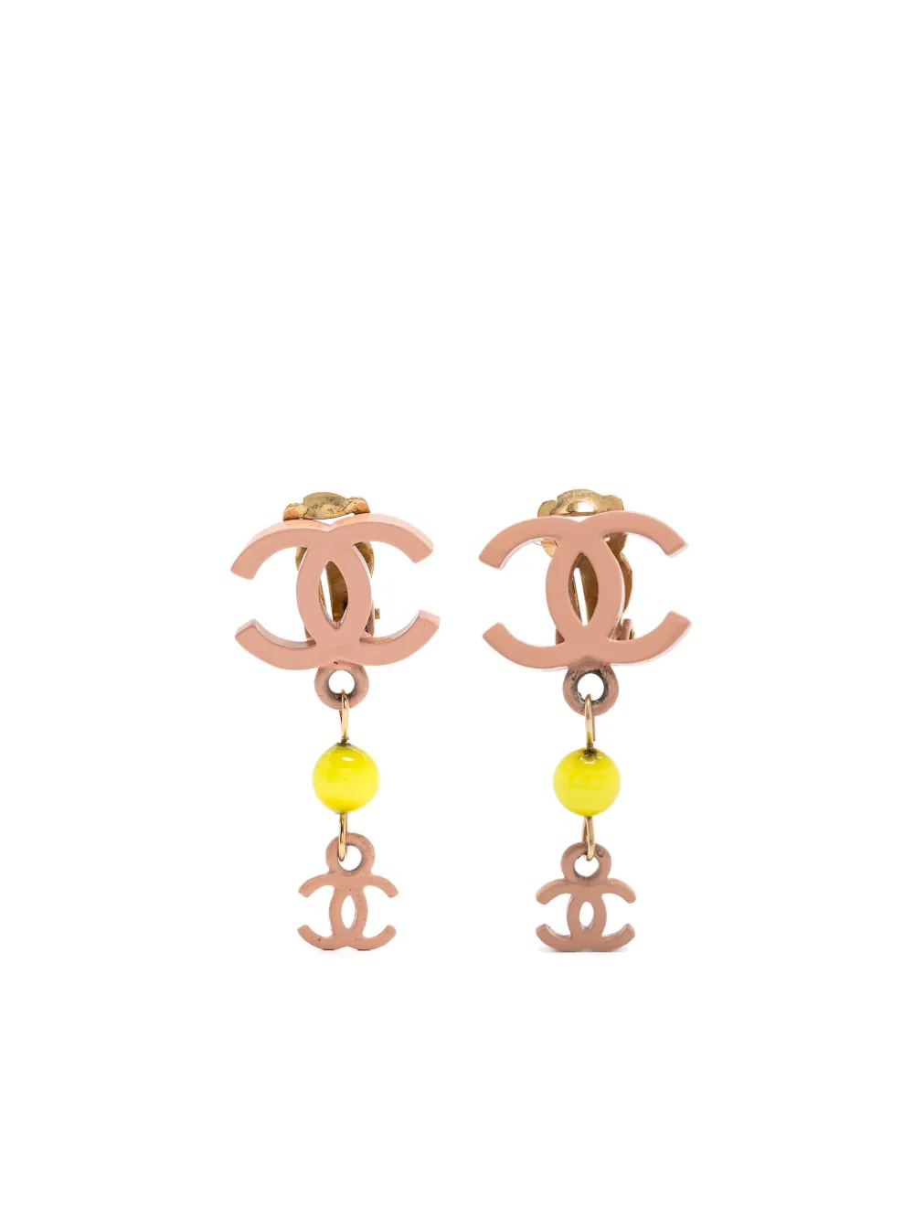 Pre-owned Chanel 2006 Cc-logo Dangle Clip-on Earrings In Pink