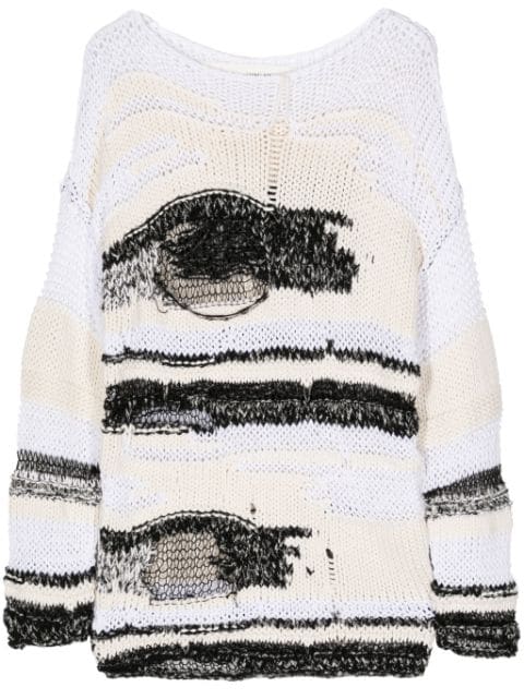 Isabel Benenato open knit cotton-linen blend jumper