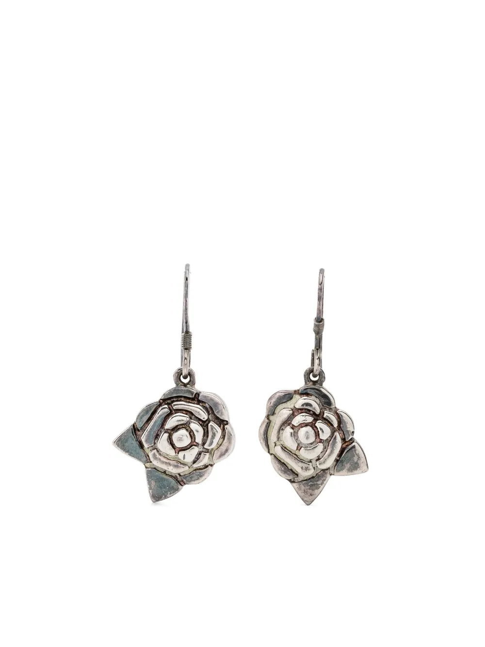 Pre-owned Chanel 1990s Camélia Rose-pendant Earrings In Silver