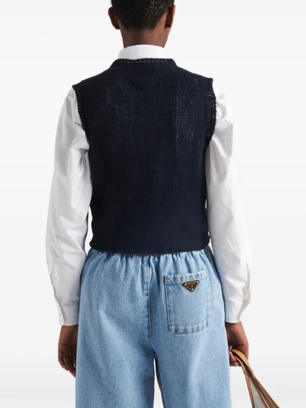 プラダ カシミヤベストセーター F.5 ブルー Prada Vネック カシミアベスト | ブルー | FARFETCH JP