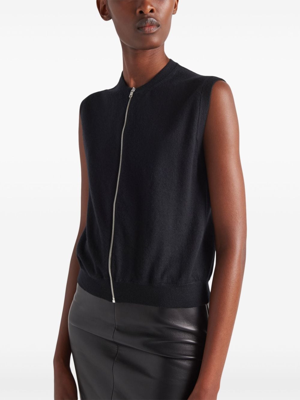 Shop Prada Zip-up Cashmere Vest In Black