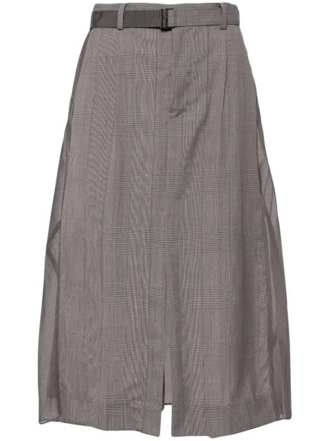 sacai falda midi con estampado de cuadros príncipe de Gales