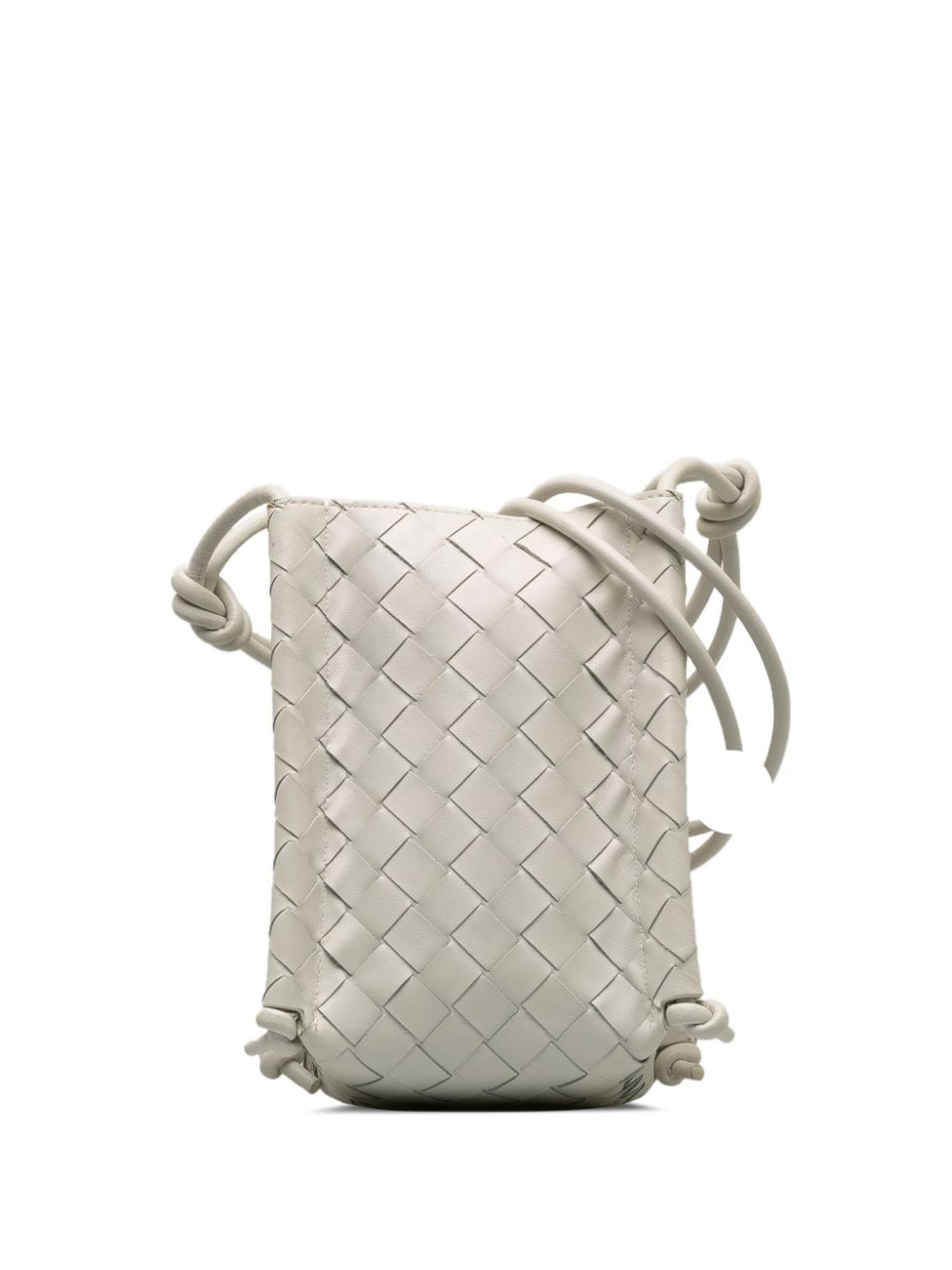 Pre-owned Bottega Veneta 2015-2023 Mini Knot Intrecciato Leather Bucket Bag In White