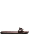 Prada triangle-logo embossed-crocodile slides - Brown