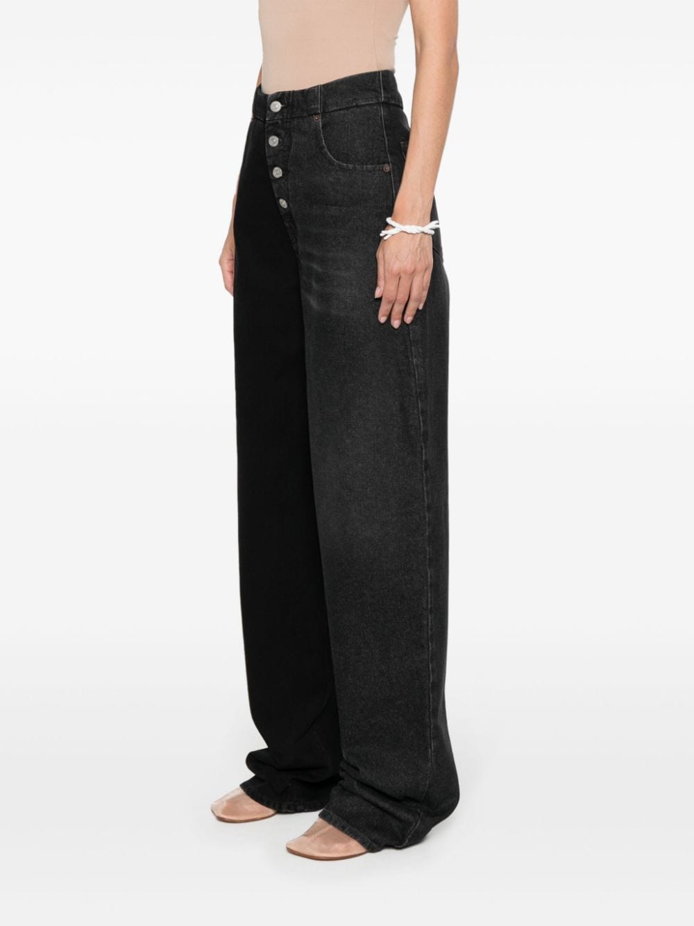 Shop Mm6 Maison Margiela Half And Half Wide-leg Jeans In Black