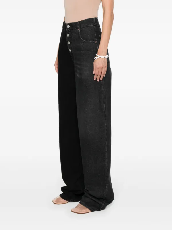 MM6 Maison Margiela Half and Half wide leg jeans women Cotton Cotton Polyester 26 Black