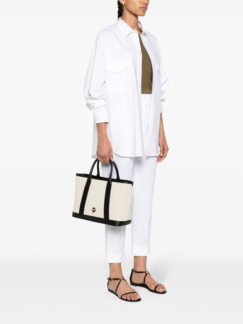 Shop Michael Michael Kors Medium Luisa Tote Bag In Neutrals