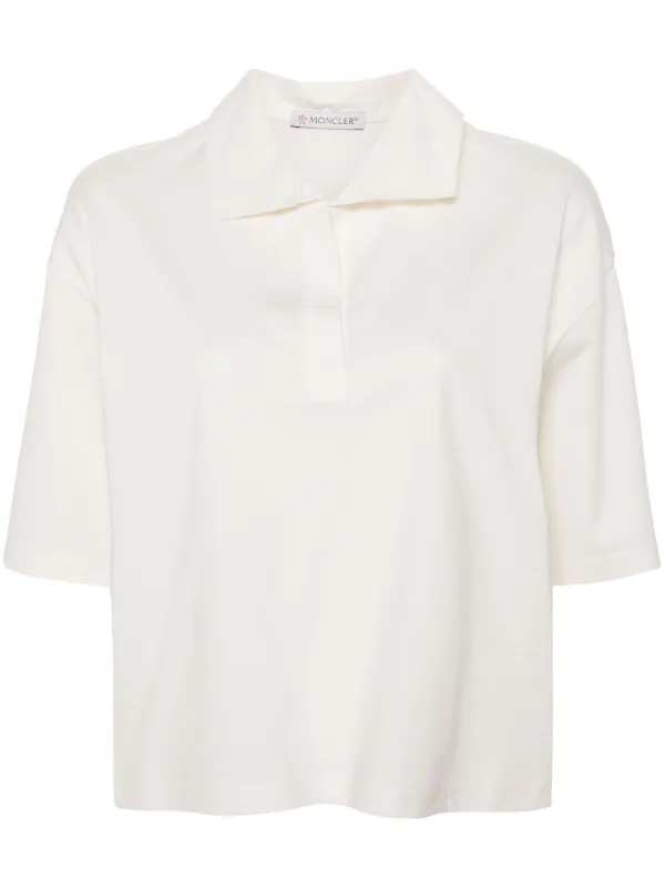 【美品】MONCLER　ロゴ パッチ ポロ シャツ【М】 Moncler ロゴパッチ ポロシャツ | ホワイト | FARFETCH JP