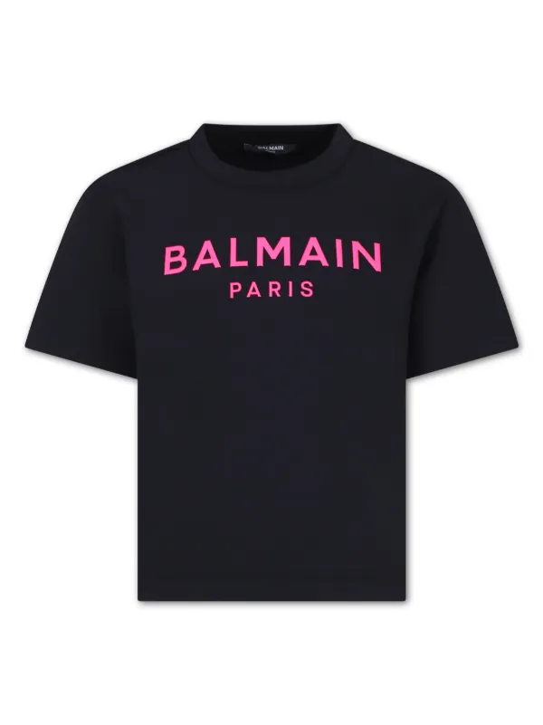 Balmain Kids logo print fleece T shirt kids Polyester 10 Black