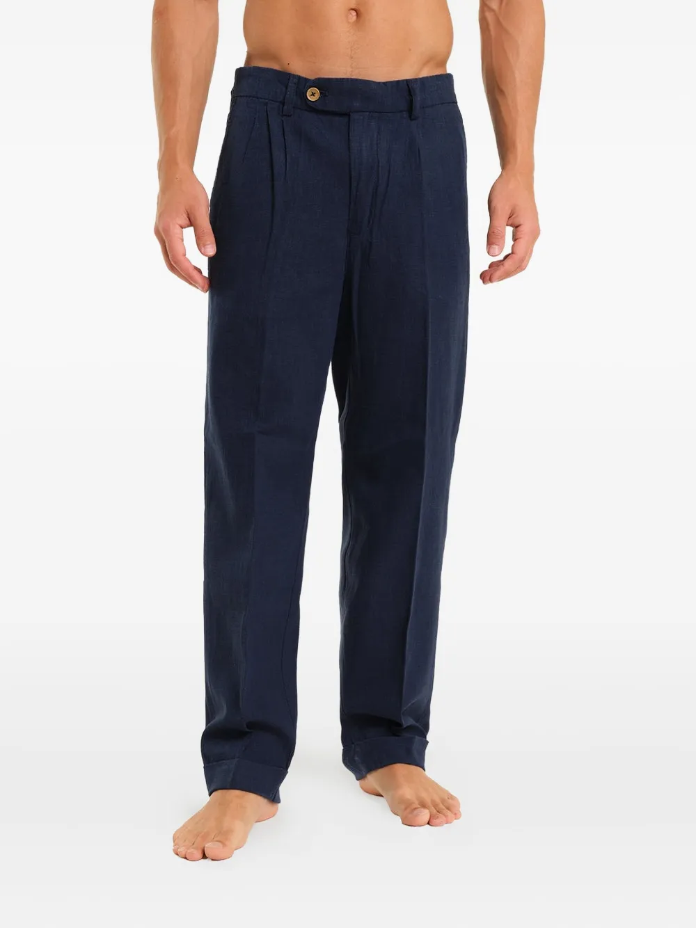 PENINSULA SWIMWEAR linen-cotton cuffed pants | Blue | Image 1