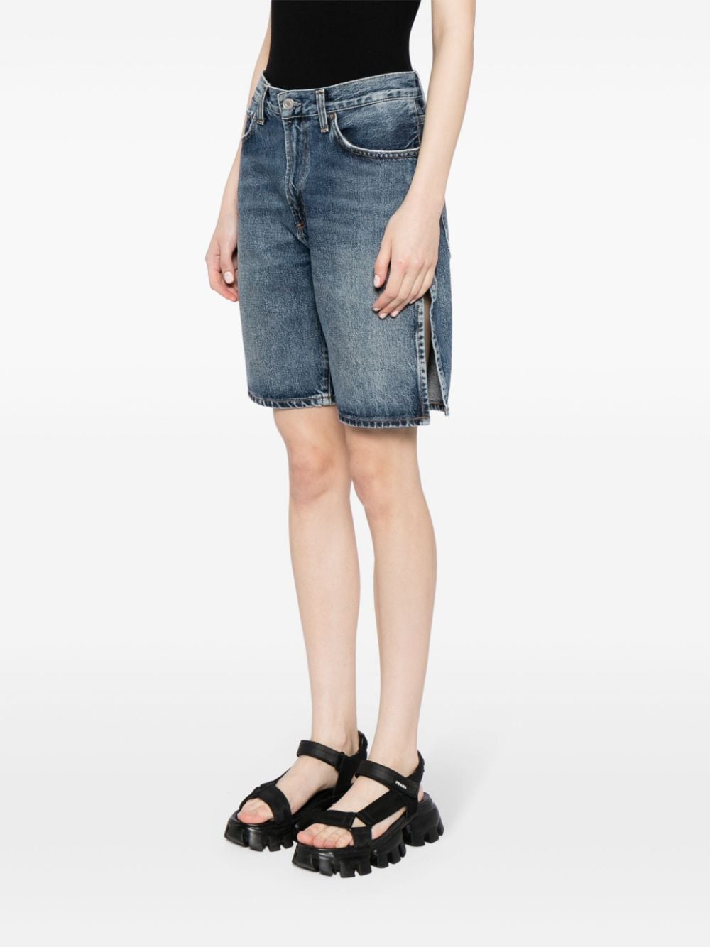 Shop Agolde Vida Cotton Denim Shorts In Blue