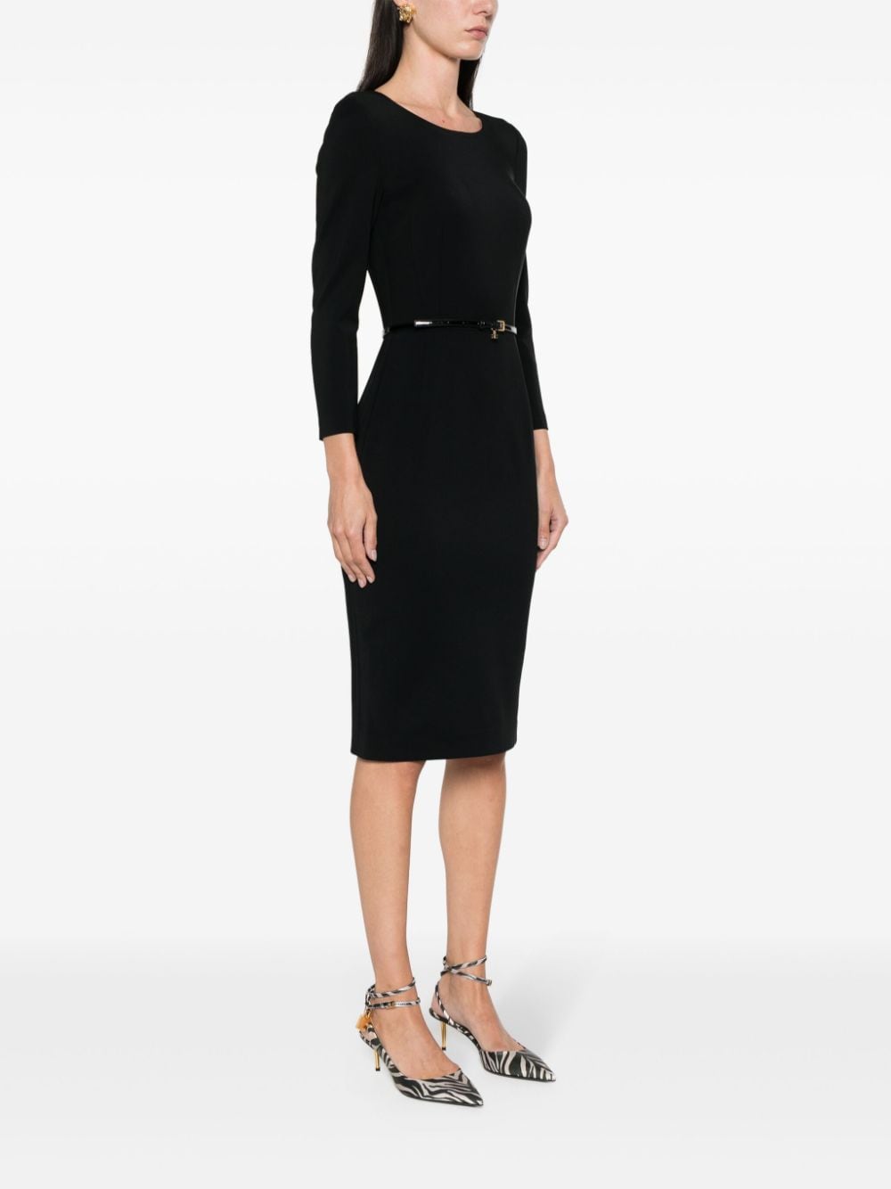 Shop Elisabetta Franchi Belted Midi Dress In 黑色