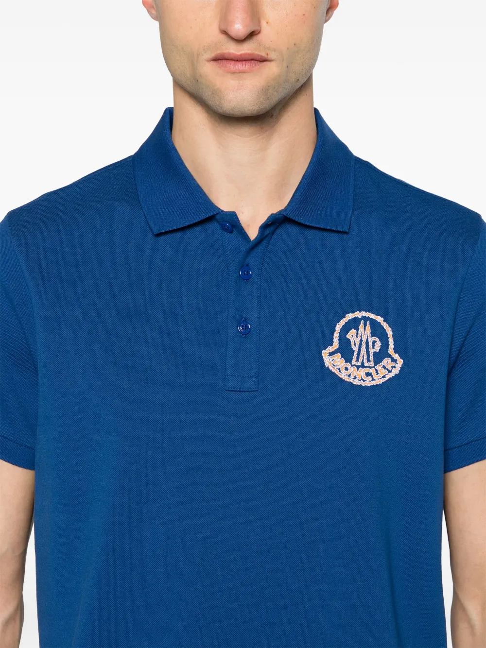 Shop Moncler Logo-embroidered Cotton Polo Shirt In Blue