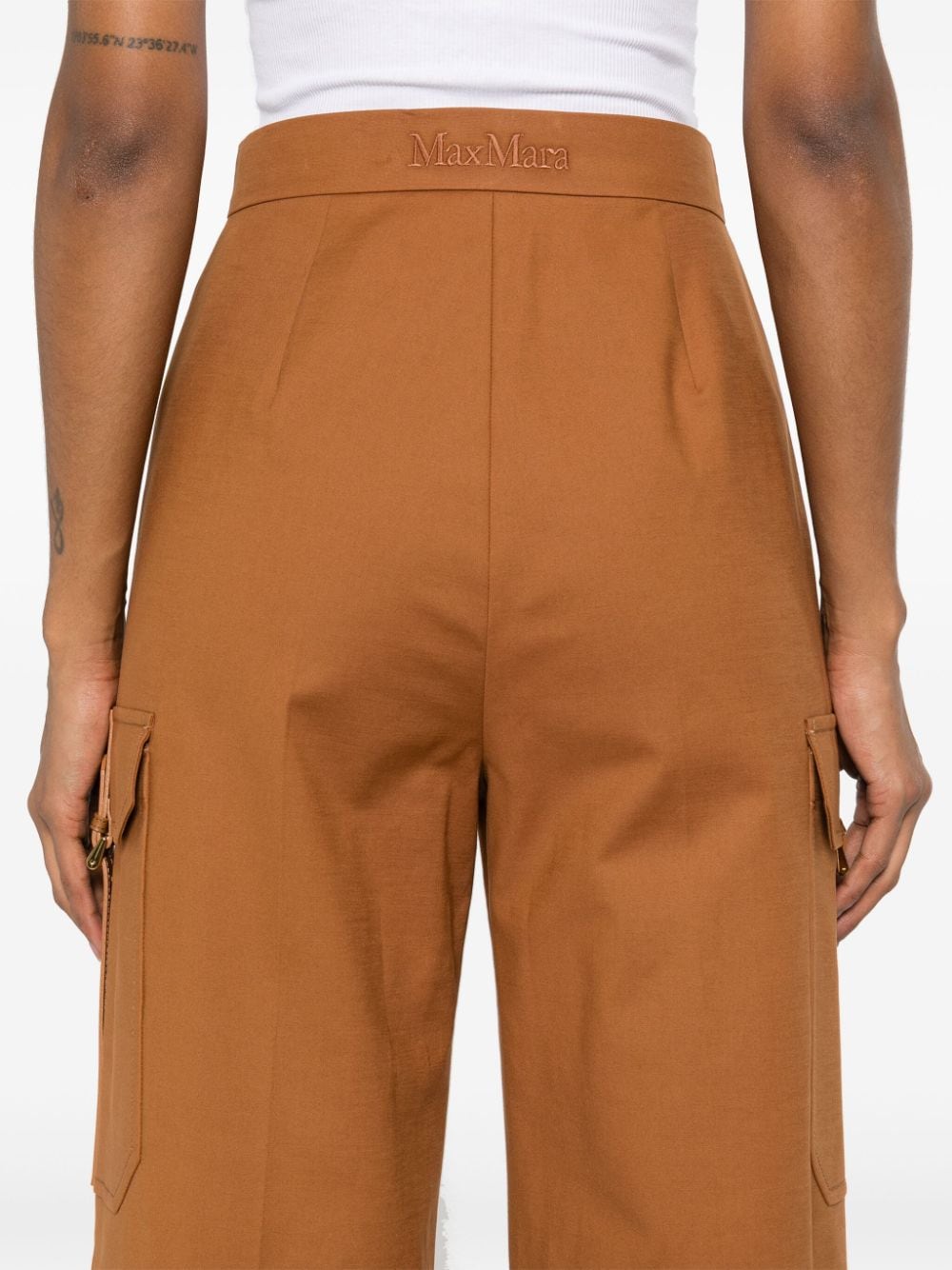 Shop Max Mara Edda Logo-embroidered Trousers In Braun