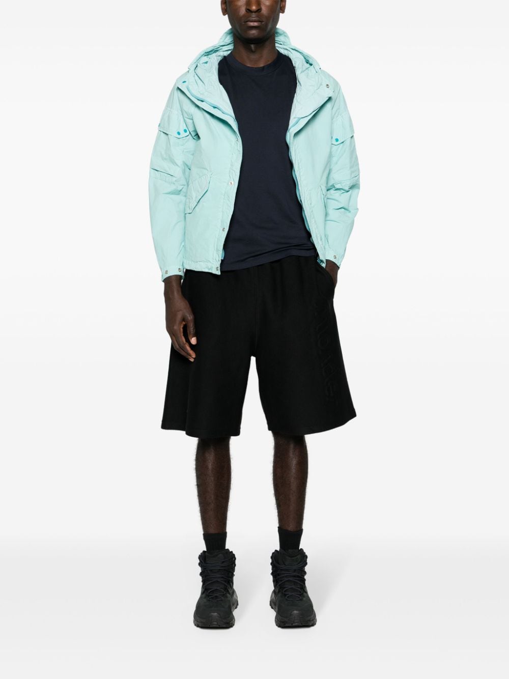 Shop Ten C Garment-dyed Hooded Jacket In Blue