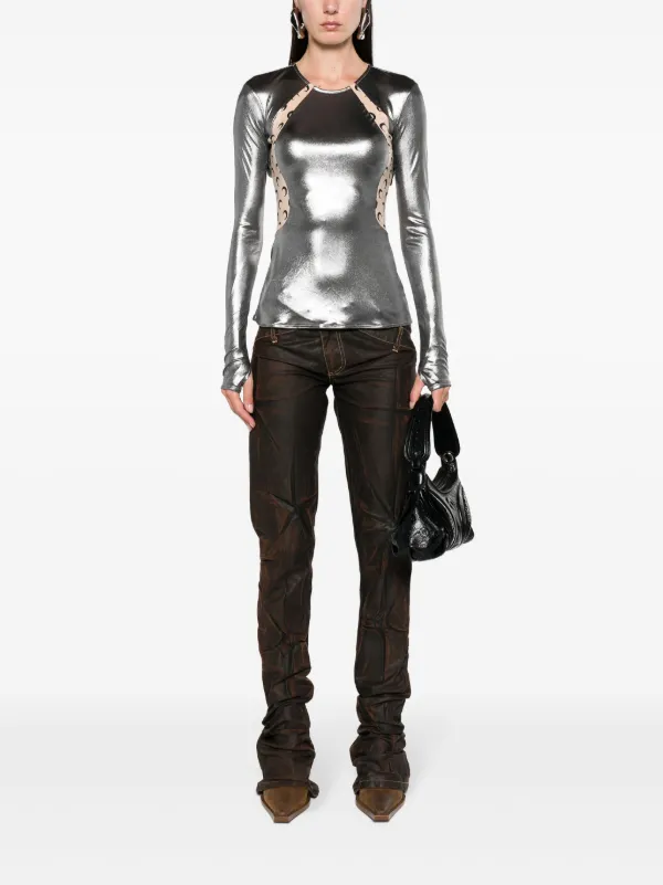 Marine Serre Crescent Moon-print Panneled T-shirt | Silver | FARFETCH