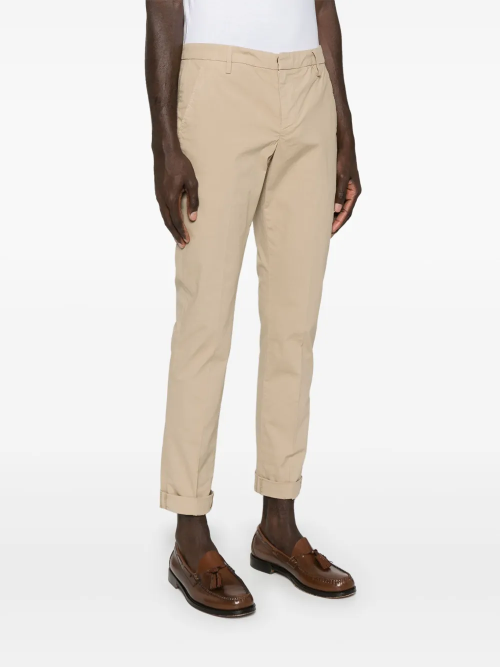 Shop Dondup Gabardine Tapered Chino Trousers In Neutrals