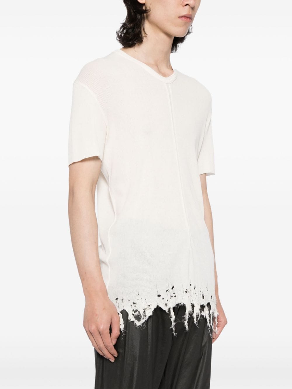 Shop Julius Distressed-effect Cotton T-shirt In Neutrals