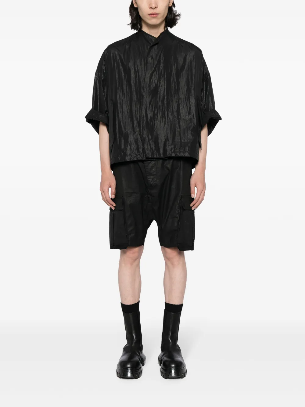 Shop Julius Stand-collar Shirt Jacket In Black