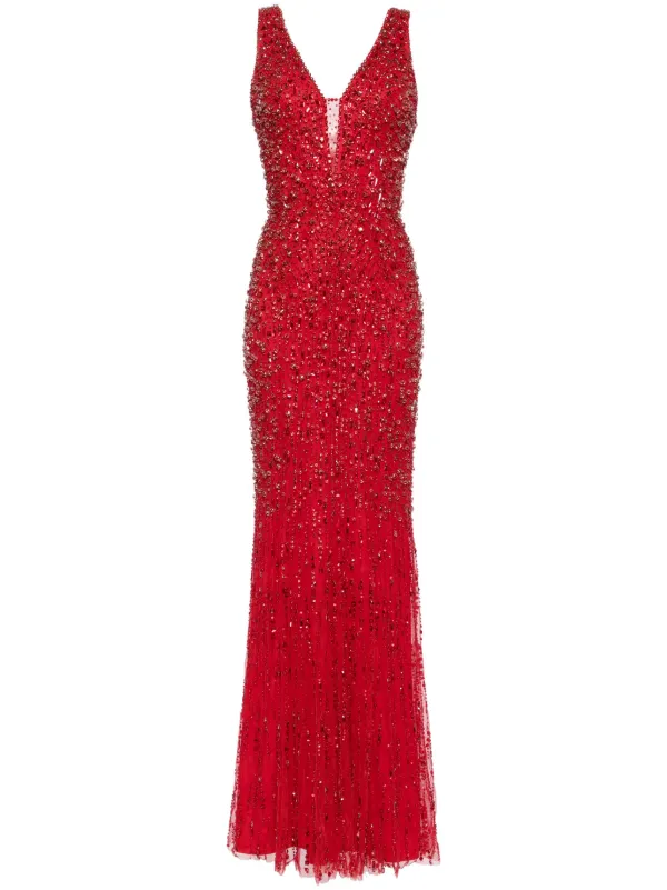 Jenny Packham Libra Crystal Satin Gown Red FARFETCH JO