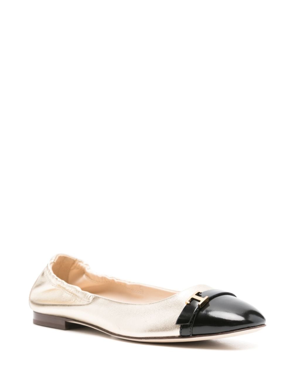 Shop Tod's Metallic-leather Ballerina Shoes In 金色