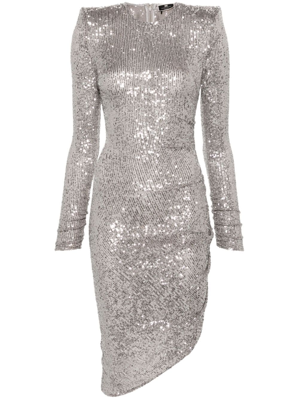 Shop Elisabetta Franchi Sequin Asymmetric Midi Dress In Grau