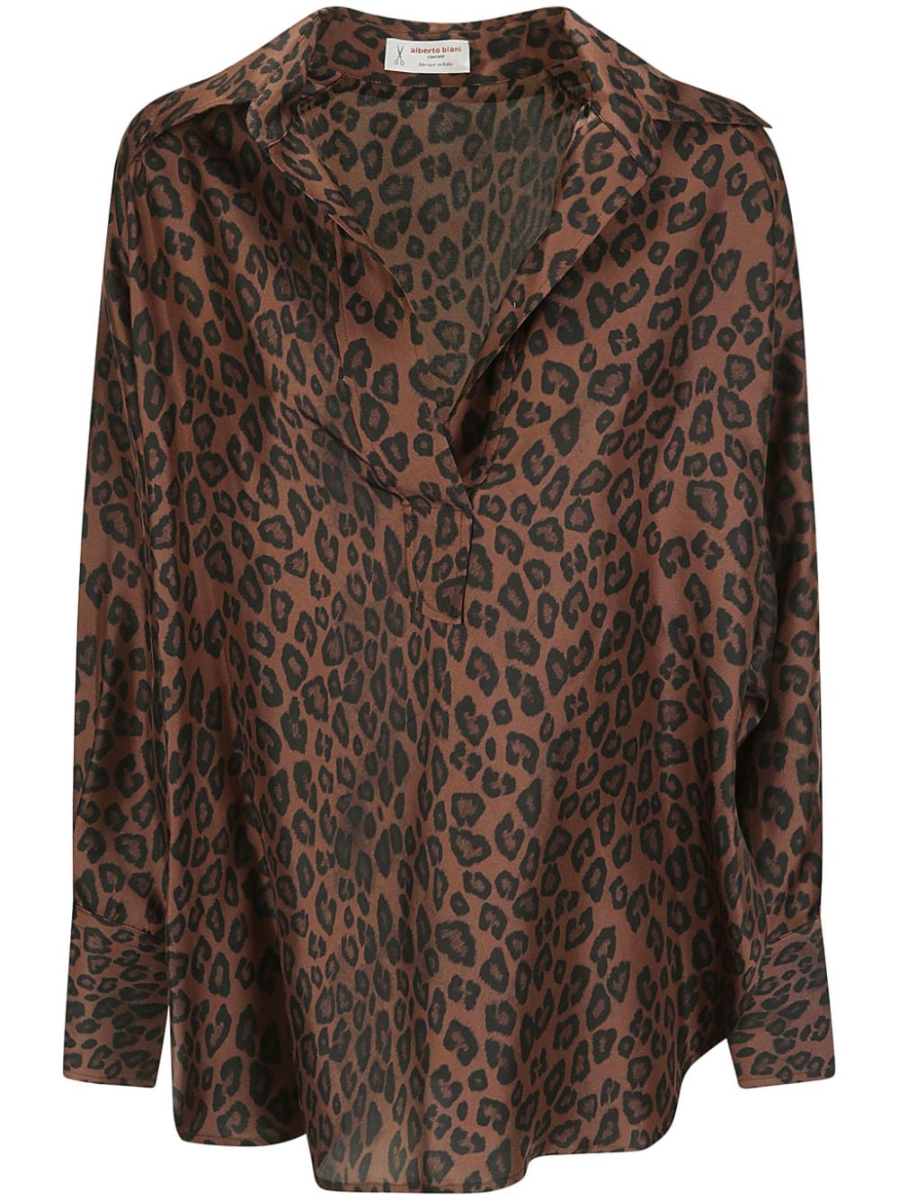 Alberto Biani Cheetah-print Silk-chiffon Shirt In Brown