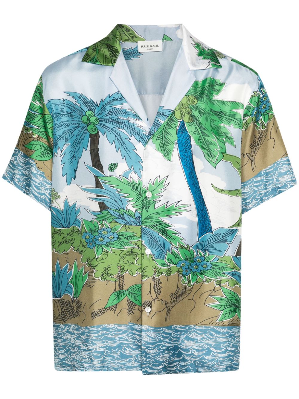 P.a.r.o.s.h Palm Tree-print Bowling Shirt In Blue