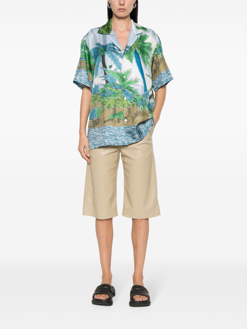 Shop P.a.r.o.s.h Palm Tree-print Bowling Shirt In Blue