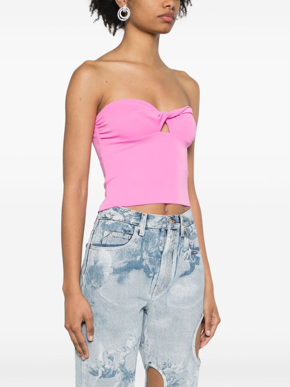 THE ANDAMANE twisted cut-out strapless top Roze