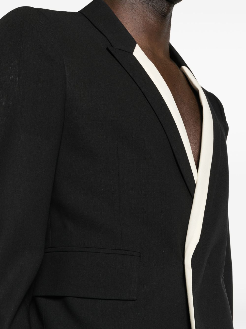 Shop Sapio Contrasting-trim Double-breasted Blazer In Black