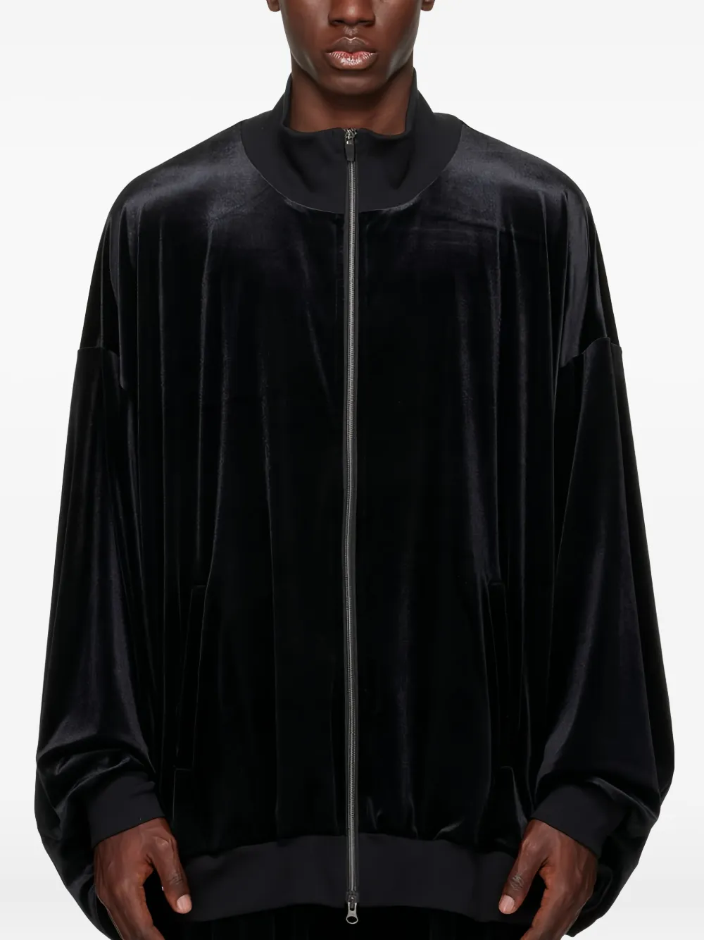 Fumito Ganryu zip-up velvet bomber jacket | Black | Image 1