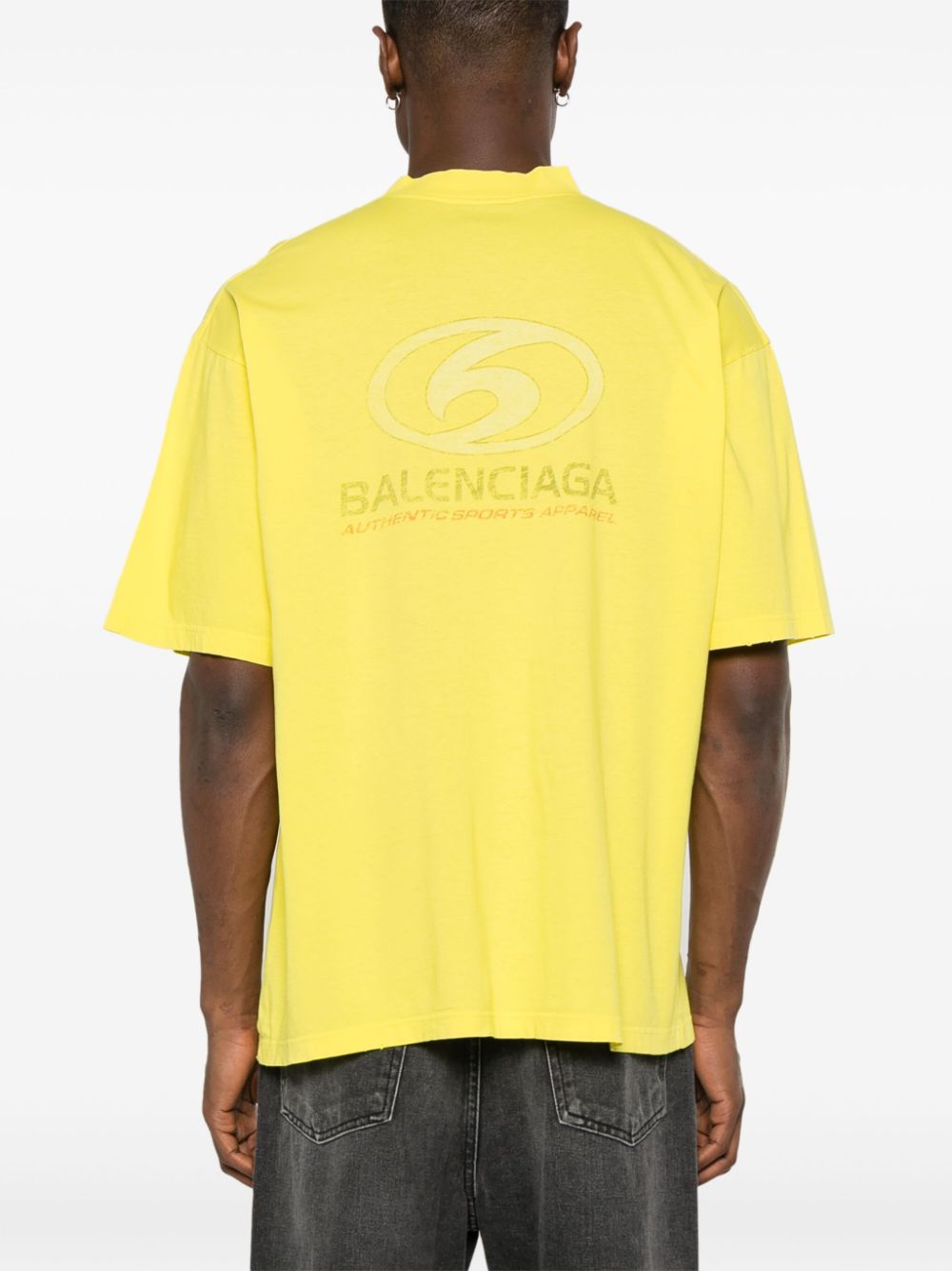 Shop Balenciaga Logo-print Cotton Shirt In Yellow