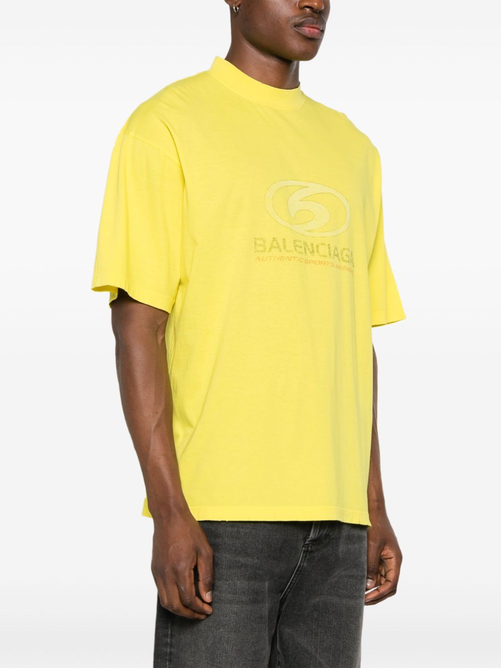 Shop Balenciaga Logo-print Cotton Shirt In Yellow