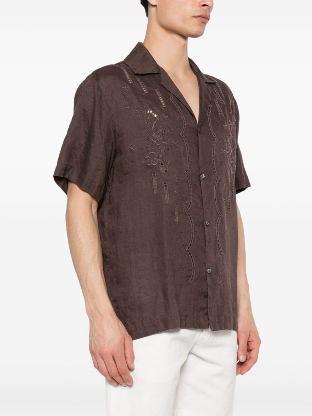 Shop P.a.r.o.s.h Floral-embroidered Linen Shirt In Braun