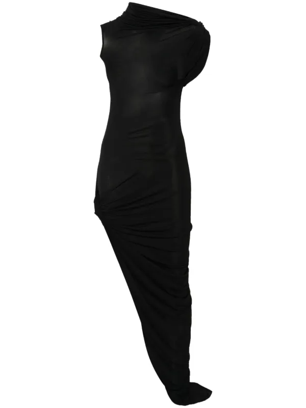 【送料&関税込】Rick Owens Asymmetric Maxi Dress RICK OWENS Asymmetric layered washed-silk and cotton-jersey