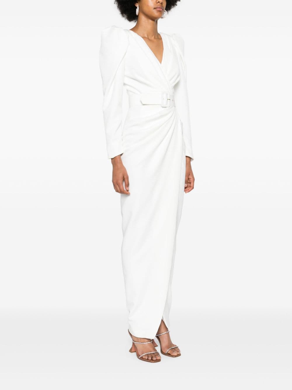 Shop Rhea Costa Chloe Belted Crepe Dress In White