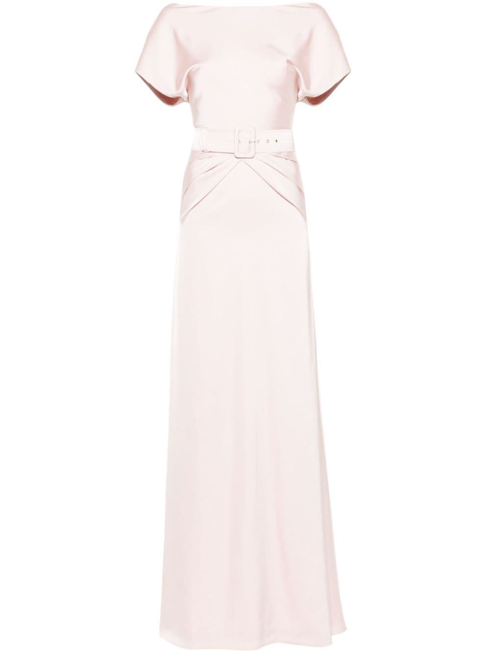 Rhea Costa Belted Sleeveless Satin Maxi Dress In Pink