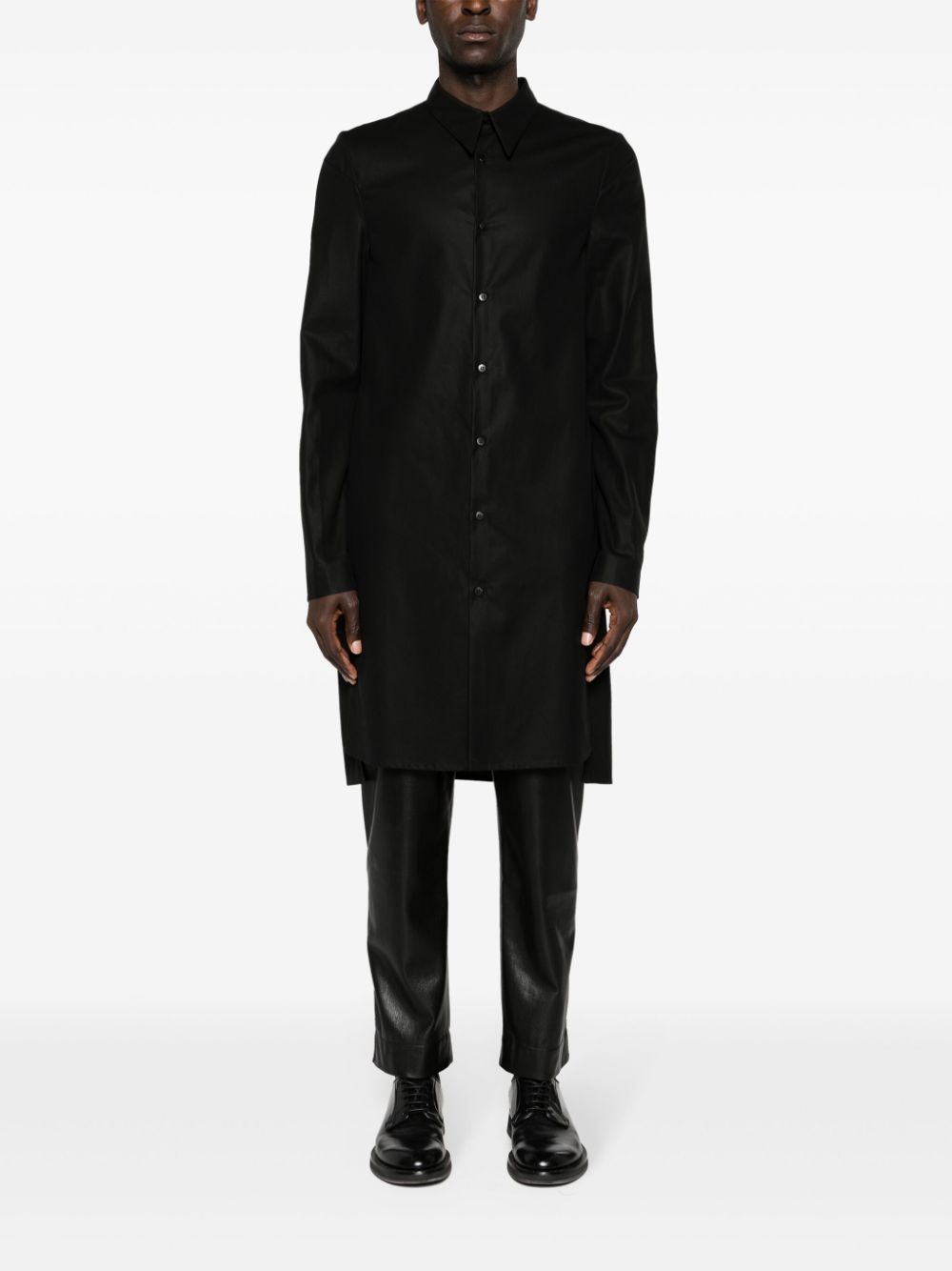 Shop Sapio Mid-length Cotton Shirt Coat In Black