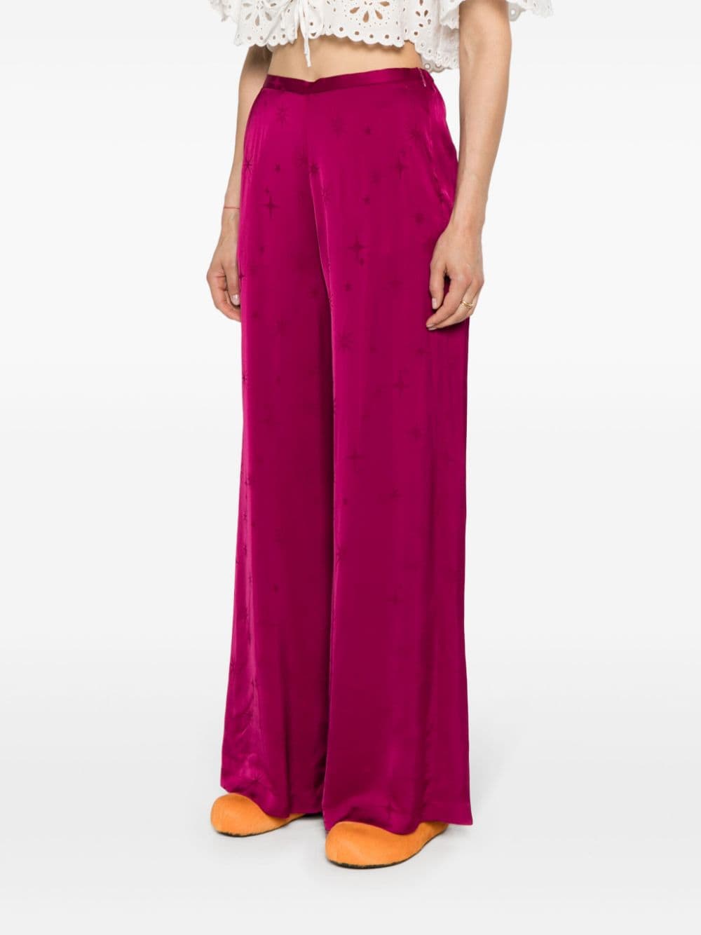 Shop Forte Forte Star-embroidery Wide-leg Trousers In Pink