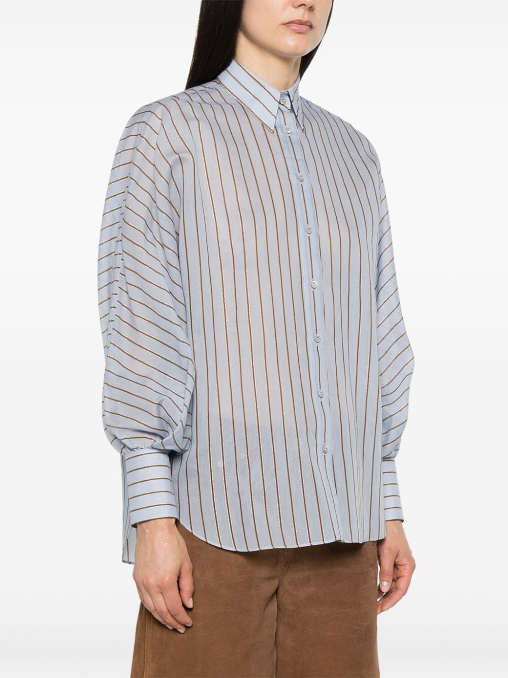 Shop Brunello Cucinelli Metallic Striped Textured Shirt In Blue