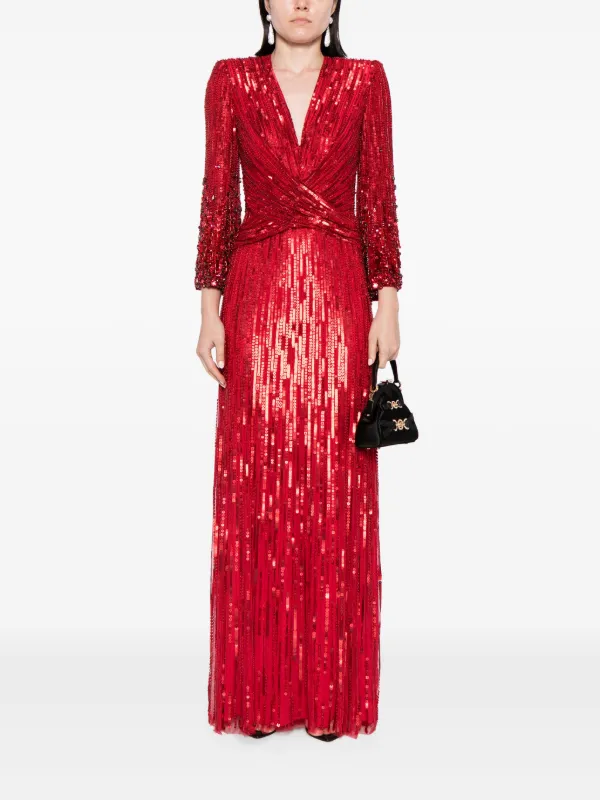 Jenny Packham Cosmos sequin-embellishment Gown Red FARFETCH IN