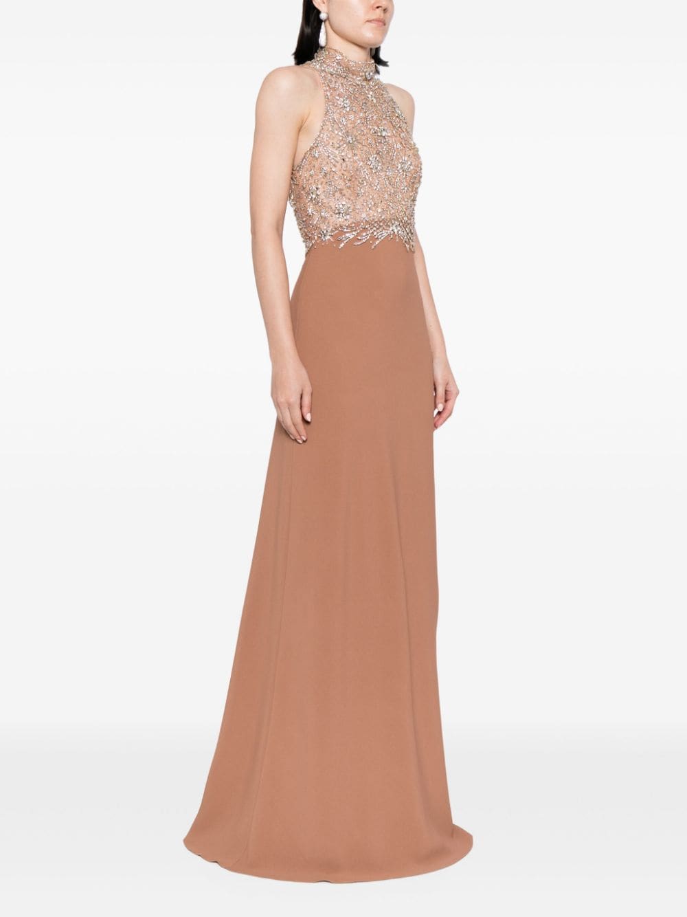 Shop Jenny Packham Orion Crystal-embellished Gown In Brown