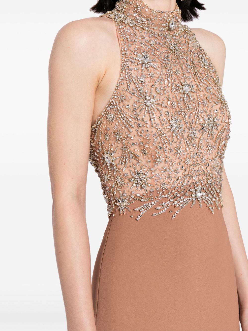 Shop Jenny Packham Orion Crystal-embellished Gown In Brown