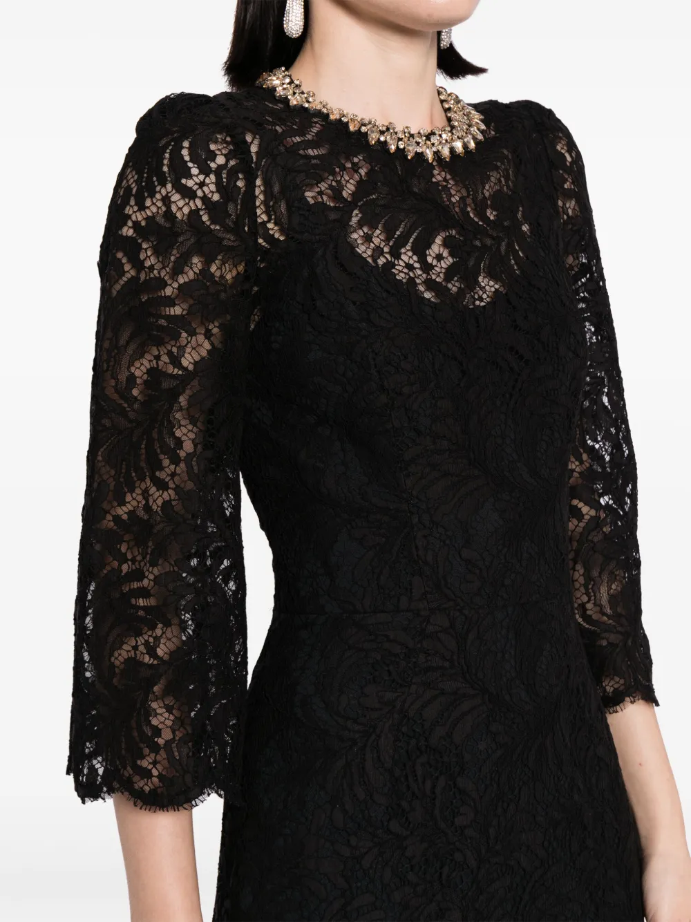 Jenny Packham Kanten midi-jurk Zwart